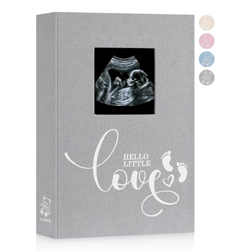 Image of Lanpn Baby Photo Album 4x6 300 Pockets, Linen Cover Ultrasound Album with Memo Writing Area, Bebe Sonogram Photobook, Slip-in Picture Book, Newborn Memory Book Keepsake Gifts for Boy Baby Shower Grey