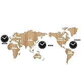 Tamaño: el reloj del mapa mundial mide 140 x 65 cm / 55x25,6 pulgadas, tamaño del reloj: 5,1 * 5,1 pulgadas. Con un adhesivo de gran tamaño y acrílico, Three real clock es una decoración increíble para la pared en blanco.