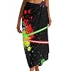 MZERSE Soft Chiffon Long Beach Sarong Neon Tyrannosaurus Rex Dinosaur Sparkles in Space, Versatile Cover Up Scarf for Bikini & Bathing Suits #1