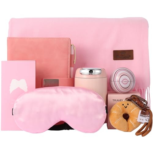 8 pcs Spa & Relaxation Set with Soft Blanket, Insulated Tumbler, Scented Candle, Journal & Pen, Eye Mask, Charm & Greeting Card – Perfect Birthday, Christmas, Self Care Gift for Her