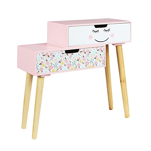 HOME DECO KIDS Chevet Liberty Enfant Chambre Mobilier Decoration Meuble, PIN, Bois-Rose-Blanc-Noir-Vert, 55 x 22 x 50,08 Cover
