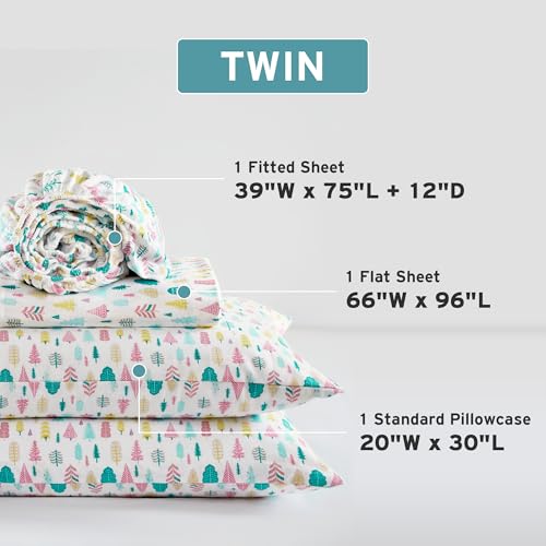 Image of Intelligent Design Cozy Soft 100% Cotton Flannel Sheets, Breathable Festive & Adorable Print Cotton Flannel Sheet Set, Deep Pocket Sheet Fits Up to 14 inch Mattress, Twin White Holiday Trees 3 Piece