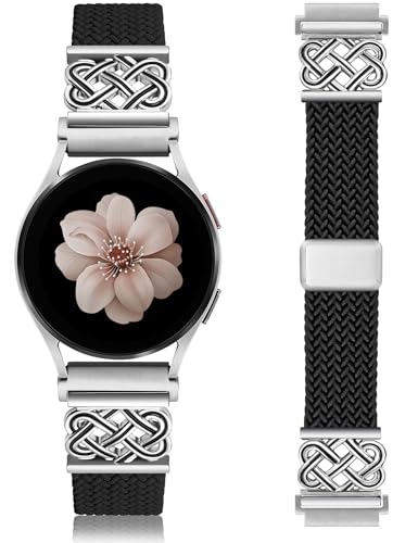 Braided Magnetic Band Compatible with Samsung Galaxy Watch 7 6 5 4 FE 40mm 44mm/6 Classic/5 Pro/4 Classic/3 41mm/Active 2 Women Men 20mm Celtic Stretchy Elastic Dressy Nylon Strap No for 8/Ultra