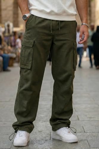 Image of Veirdo Men's Baggy Cargo Oversized Pants with Utility Pockets, Relaxed Loose Fit Street Style Trousers, All-Day Comfort, Perfect Casual Wear, Travel, (Size S to 2XL)