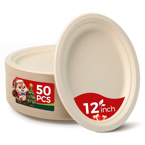 hooray mida 100% Compostable 12 Inch Oval Paper Plates, 50 Pack Heavy Duty Large Disposable Platers for for BBQ, Party, Picnic, Thanksgiving hooray mida 100% Compostable 12 Inch Oval Paper Plates, 50 Pack Heavy Duty Large Disposable Platers for for BBQ, Party, Picnic, Thanksgiving