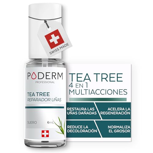 PODERM Tea Tree Reparador de Uñas 6 ml – Sérum 4-en-1 | Mejora el aspecto de uñas dañadas, amarillentas y apagadas – Uniformiza el grosor – Resultados visibles desde el primer día – Swiss Made