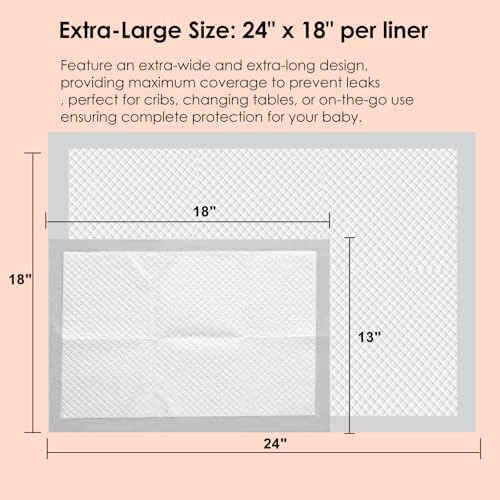 Image of Disposable Changing Pad Liners (50 Pack), Baby Incontinence Diaper UnderPads 18 inchx 24 inch Extra Large & Super Soft , Ultra Absorbent & Waterproof - Covers Any Surface for Diaper Changes, White