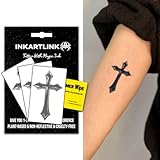 INKARTLINK Semi Permanent Tattoos, 3 Sheets of Small Temporary Tattoos, Adult Art Designs, Party Favors, Waterproof, Realistic, No Adhesive, No Reflective, Lasts 1-2 Weeks (Cross)