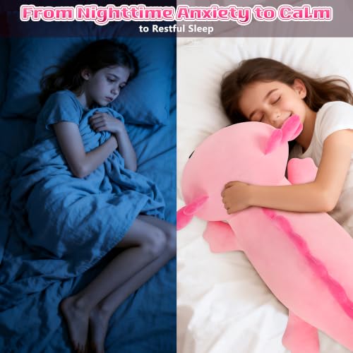 Image of 30'' Giant Pink Axolotl Plush Stuffed Animal- Pink Axolotl Plush Pillow Plushies, Large Body Pillow Plush Toy, Cute Hugging Axolotl Stuffed Animal, Birthday Gifts for Kids Girls Boys