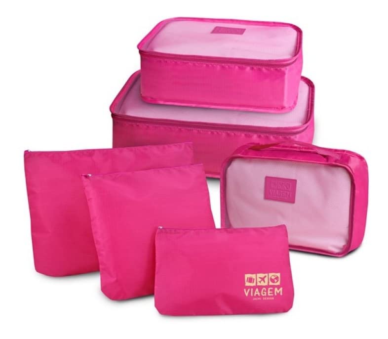 Kit Organizador de Malas de 6 Peças Viagem Poliéster Rosa - Jacki Design 4 41mKgAniuaL