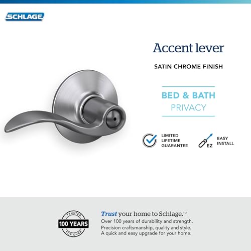 Image of Schlage F40 ACC 626 Accent Door Lever, Bed & Bath Privacy Lock, Satin Chrome