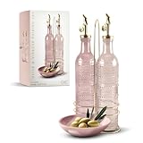 COOK WITH COLOR Glass Olive Oil Bottle Dispenser - 2 Pack- 17oz Oil and Vinegar Cruet - Olive Oil Carafe Decanter for Kitchen