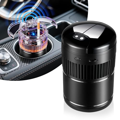 ZXRAINY Universal Car Ashtrays Intelligent Sensing For Cup Holder Smell Proof Smokeless Ash Tray with Lid Car Accessories Interior Gifts for Women Men Black