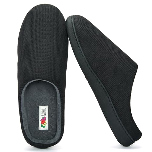 Fruit of the Loom Men's Ribbed Jersey Clog Slippers - Memory Foam Sole - Indoor/Outdoor, Pantuflas Machine Washable, Black/Charcoal, XL - image 1