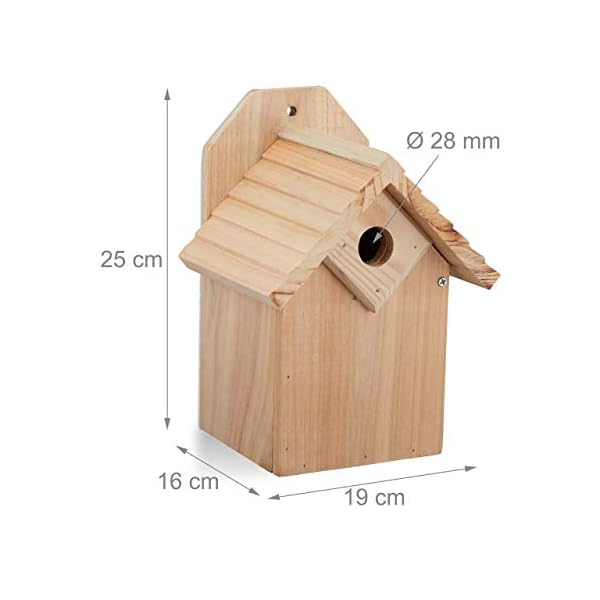 Relaxdays Nistkasten für Vögel, 28 mm Einflugloch, Vogelhaus zum Aufhängen, unbehandeltes Holz, HBT: 25x19x16 cm, Natur… – Bild 5
