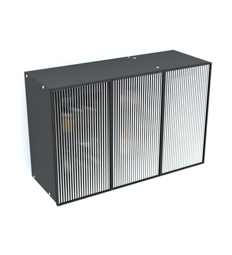 Image of SPECIALITY PANELS Aluminium Black Profile 3 Door Wall Cabinet | Fluted Glass Handless Shutters | Wall Mounted Kitchen Storage Cupboard | Space Saving Multipurpose Storage Unit | DIY Assembly