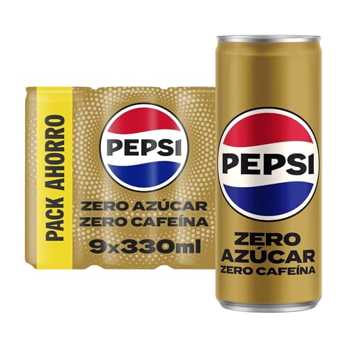 Pepsi zero sin cafeína Refresco de cola con cero azúcar y cero calorías, pack de 9 latas de 330 ml, 2.97 litros en total