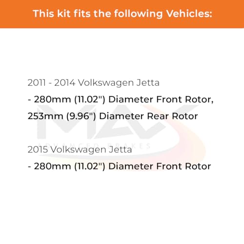 Image of Max Advanced Brakes Front & Rear Brake Kit Compatible With 2011-2013 2014 VW Jetta w /11.02 inch Front 9.96 inch Rear Rotor Replacement Premium OE Disc Brake Rotors and Ceramic Brake Pads