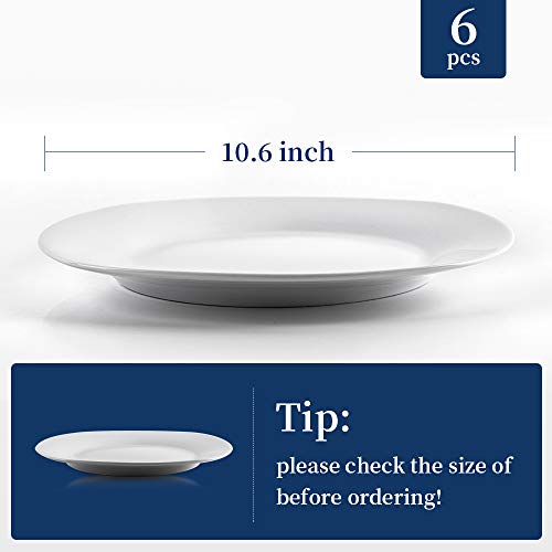 Y YHY 10.5 Inches Porcelain Dinner Plates, Square Round Serving Plate Set, Set of 6, White