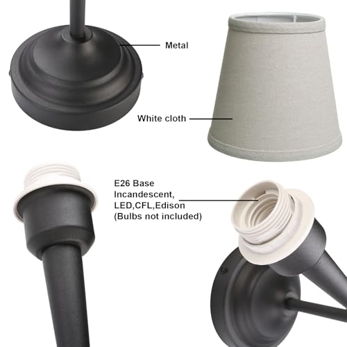 Image of Yosoan Linen Shade Bedside Vanity Wall Sconce Set of 2, Vintage Industrial Hardwired Boho Indoor Wall Mounted with Funnel Textile for Bedroom Stairwell Hallway Bathroom(Black)