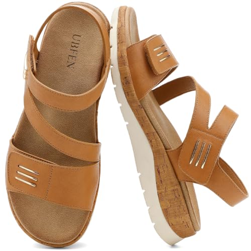 Image of UBFEN Womens Low Wedge Walking Sandals with Arch Support | Open Toe Sandals Adjustable Instep and Ankle Straps for Summer Everyday Outfits, Travel,Vacation