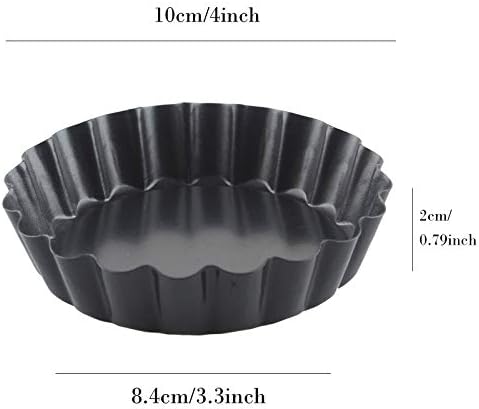 Non Stick 4 Inch Quiche Pans Removable Bottom Mini Tart Pans Set Tart tins Cases Loose baseTart Mold Cheesecake Pan Tart Mold Set of 6 Round Shape(Black)