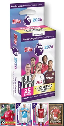 Premier League 2026 Eco Pack 25/26 New Soccer Cards Includes 25 Soccer Cards + 2 LE Cards + Hassentials Sticker