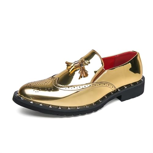 Men's Penny Loafers Tassel Wingtip Slip On Loafers Patent Leather Casual Chunky Heel Dress Shoes for Party Wedding Prom