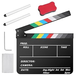 Temery Film Clapperboard, 30X25cm Film Klep Synchronous Clapperboard met 2 borstels, Easy-Wipe Acryl Clapper voor Film TV Series Commercials Studio en andere video-opnames (zwart)