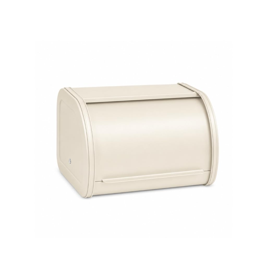 EHC Roll Top Bread Box Roll Top Lid, Metal Bread Bin Kitchen Storage Container, Cream, 30.5 x 27 x 17 cm