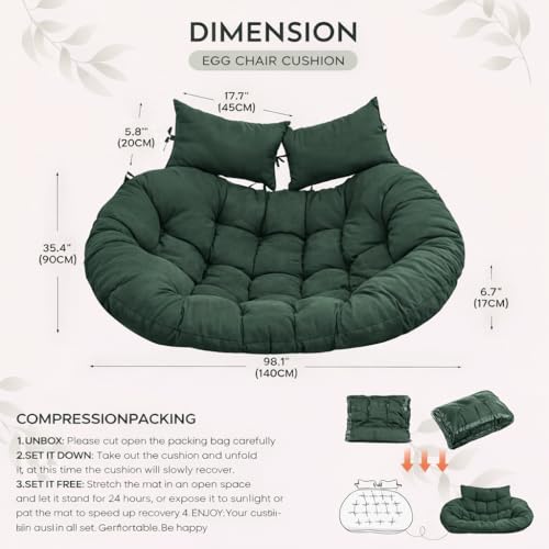 Image of Double Seater Cushion Set - Polyester Fabric Padded Seat for Hanging Egg /Garden Jhula (Dark Green)