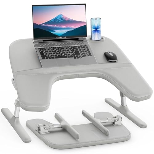 Image of SAIJI Laptop Lap Desk for Bed & Couch with Soft Armrest, Bed Desk Table | Ergonomic Curved Design, Soft Padded Armrests, Height & tilt angles Adjustable, Foldable & Versatile Surface