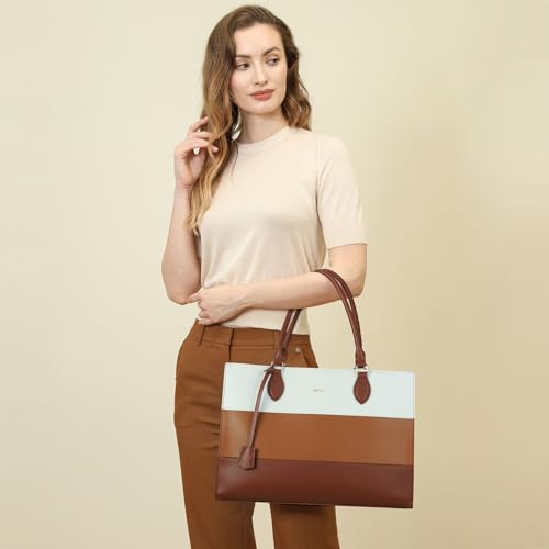 Keyli 3pcs Sets Laptop Bag for Women,15.6 Work Tote Bags Waterproof Leather Business Computer Briefcase with Clutch Purses Casual Shoulder Handbag Messenger Bag for Travel Office Brown - image 2