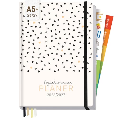 Häfft Erzieher-Planer 2026/2027 Kita-Planer A5 für Aug 2026 bis Aug 2027 Golden Hearts - Pädagogischer Wochenplaner für Erzieherinnen mit Hardcover Stickern & 4 Lesebändchen