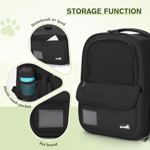 pecute Haustier Rucksack 6kg, Tragbare und Faltbare Katzentasche, Atmungsaktive und Leichte Hundetasche, Wasserdichtes Oxford-Tuch, für Reisen, Wandern,Schwarz