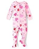 The Children's Place,Baby Girls,and Toddler Long Sleeve 100% Cotton Zip-Front One Piece Footed Pajama,Vday Hearts,4 Years