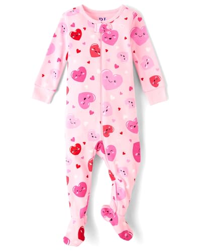 Image of The Children's Place Baby Girls' and Toddler Long Sleeve 100% Cotton Zip-Front One Piece Footed Pajama