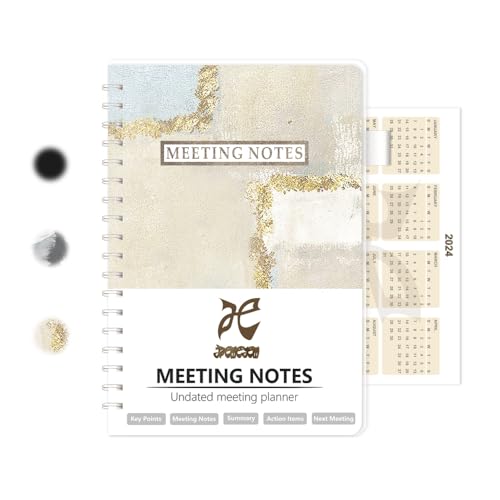 JAEMEYEM Meeting Notebook for Work Organization, 180 Pages (7 * 10") Meeting Agenda Notebooks with Action Items for Office Business Work Daily Notes Planner with Calendar, 90 Meetings, Gold