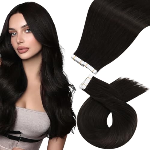 Moresoo Darkest Brown Hair Extensions Tape in Human Hair, 18in, 40Pcs, 100g