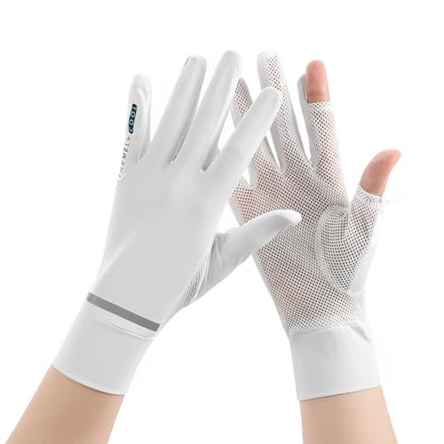 Image of PALAY Hand Gloves for Sun Protection, White Summer Sun Protection Gloves for Women Bike Riding, Cooling Silk UPF 50+ Breathable Hand Glove For Cycling Riding Fishing, Non Slip & Touch Screen