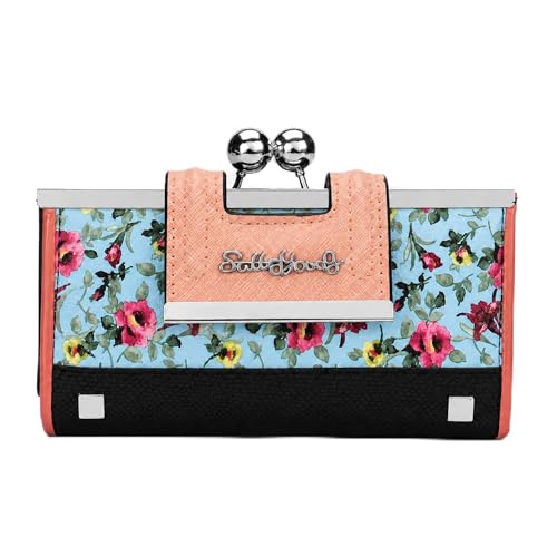 Image of Floral Wallet for Women, Vintage Kiss-Lock Clutch Purse | 10 Card Slots, Full-Length Bill Compartment and Organized Storage,Secure Kiss-Lock Closure, Vintage PU Leather Gift Box