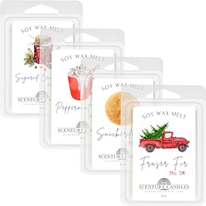 SCENTURY Christmas Wax Melts Variety 4 Pack Fraser Fir Snickerdoodle Sugared Cranberry Peppermint Latte 24 Cubes12 oz Soy Wax Melts Strong Scented Wax Cubes HandMade in USA