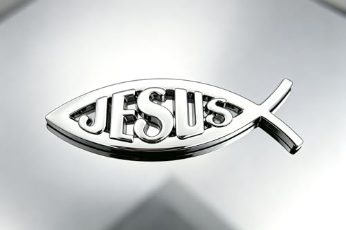 Image of 3D Chrome Emblem Badge Sticker Jesus Fish Decal Stickers Decoration for Car, Truck, Motorcycle, RV, Scooter, SUV, Door, Window (Silver Fish)