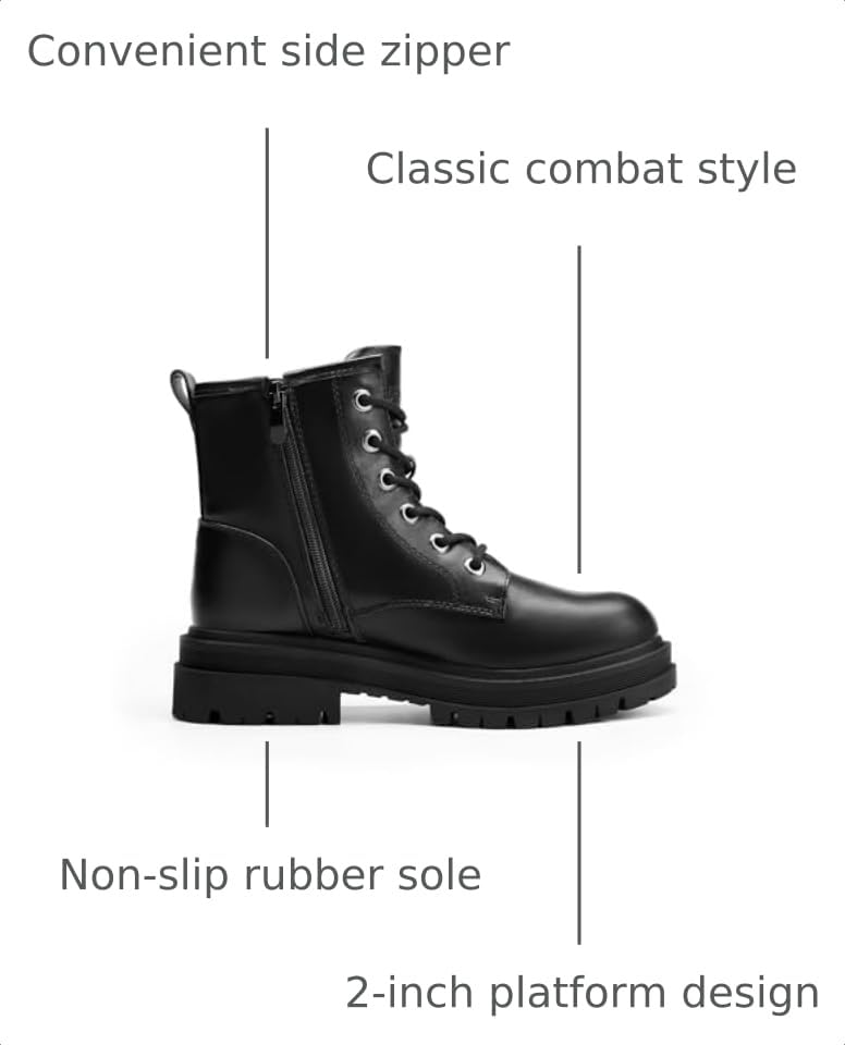 DREAM PAIRS Womens Combat Boots Lace-up Ankle Boots | Platform Side Zipper Lug Sole Boots Low Chunky Heel Platform Fashion Booties Shoes Short Booties product thumbnail 4