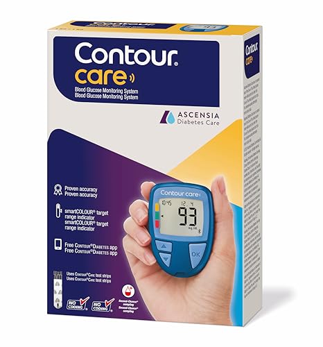 Contour Care Blood Glucose Monitoring System Meter Kit SmartCOLOUR Indicator Second-Chance Sampling Compatible with Contour Care Test Strips and Phone App