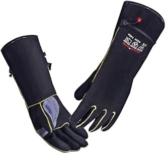 350℃ Cowhide BBQ Welding Gloves for Men Women, Long Sleeve Work Heat Resistant Fire Gloves Oven Mitts for Tig Mig Stick Welding BBQ Fireplace Animal Handling Wood Stove Tools