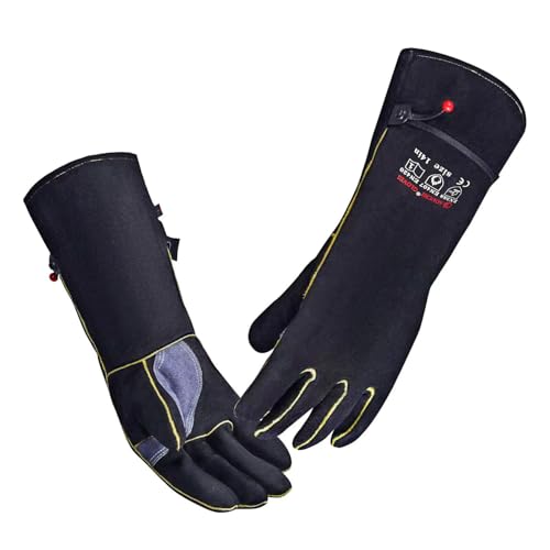 350℃ Cowhide BBQ Welding Gloves for Men Women, Long Sleeve Work Heat Resistant Fire Gloves Oven Mitts for Tig Mig Stick Welding BBQ Fireplace Animal Handling Wood Stove Tools