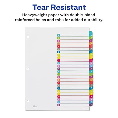 image for Avery A-Z Dividers for 3 Ring Binders, 26 Tabs per Set, Customizable T