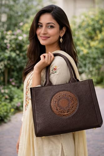 Image of Women's Leather Tote Bag | Structured for Office, Casual, Party & Formal Use | Stylish Shoulder Carry Tote (Black)