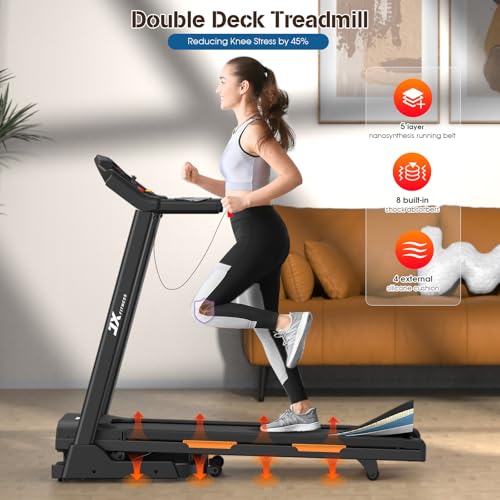 Image of JX FITNESS Treadmill for Home, Folding Treadmill with 15% Auto Incline, 0.5 to 10 MPH Speed, Walking or Running Treadmill with App, IPAD Holder, 350lbs Weight Capacity